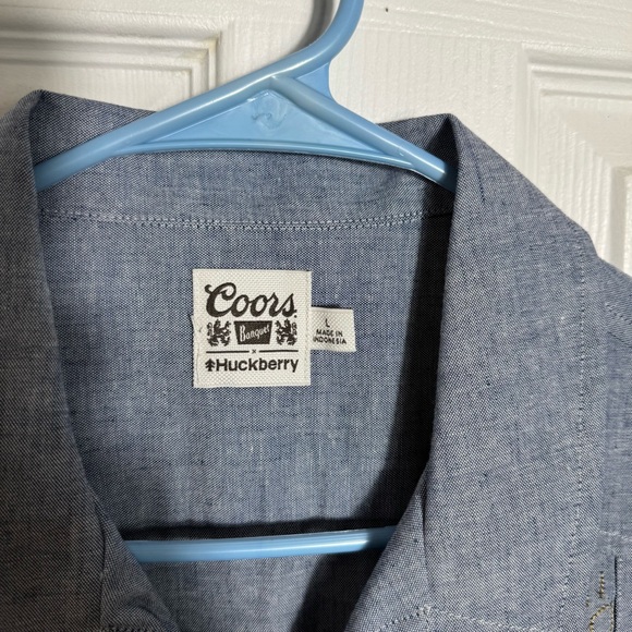 Huckberry x Coors Guayabera Shirt Blue Short Sleeve Camp Shirt Men’s LG Casual - Picture 4 of 10